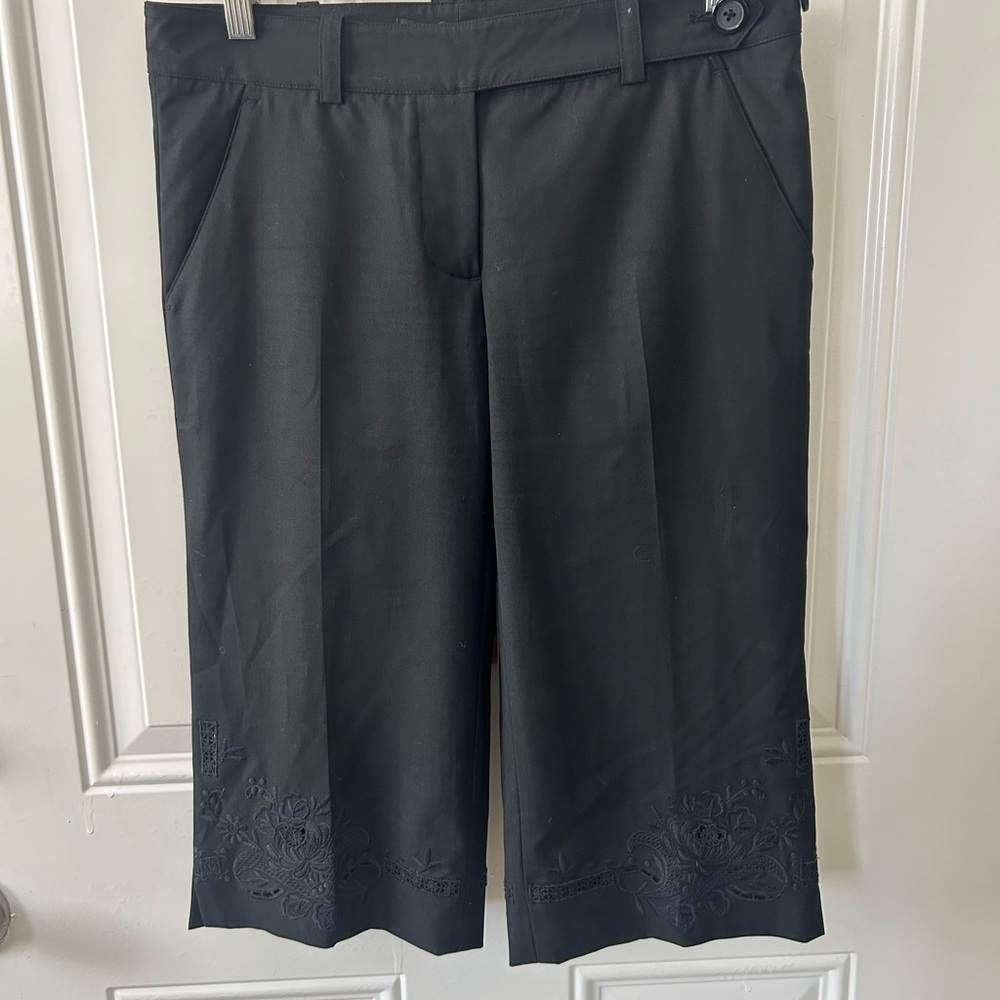 Black Embroidered Capri Pants